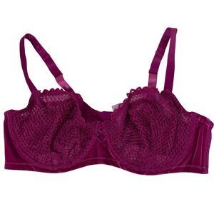 Savage‎ X Fenty Velvet Lace Bra 44DDDD Purple Balconette Underwire Sheer Sexy